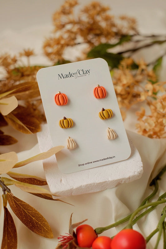 Harvest Hues: Mini Autumn Pumpkin Studs Collection
