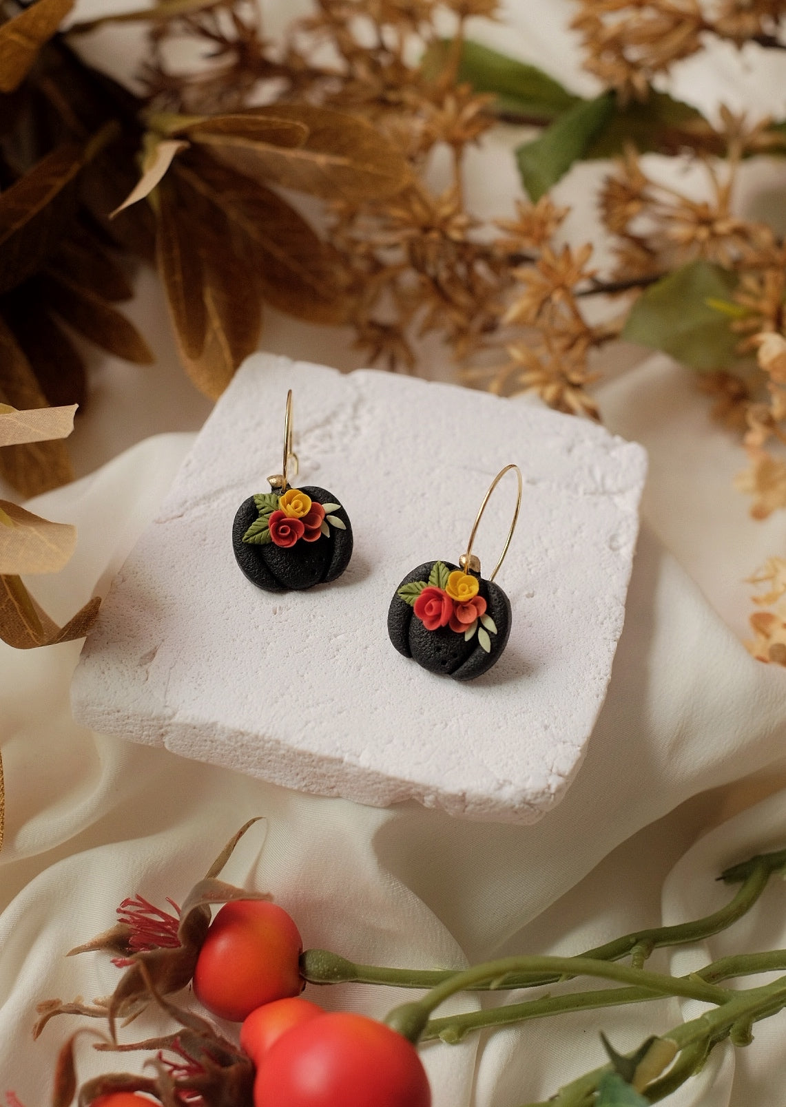 Black Floral Pumpkin Hoops