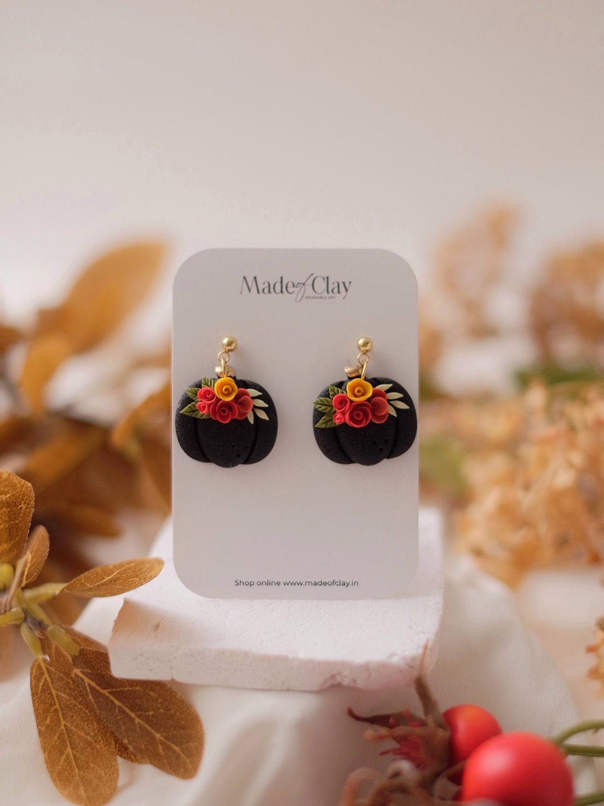 Black Floral Pumpkin Earrings
