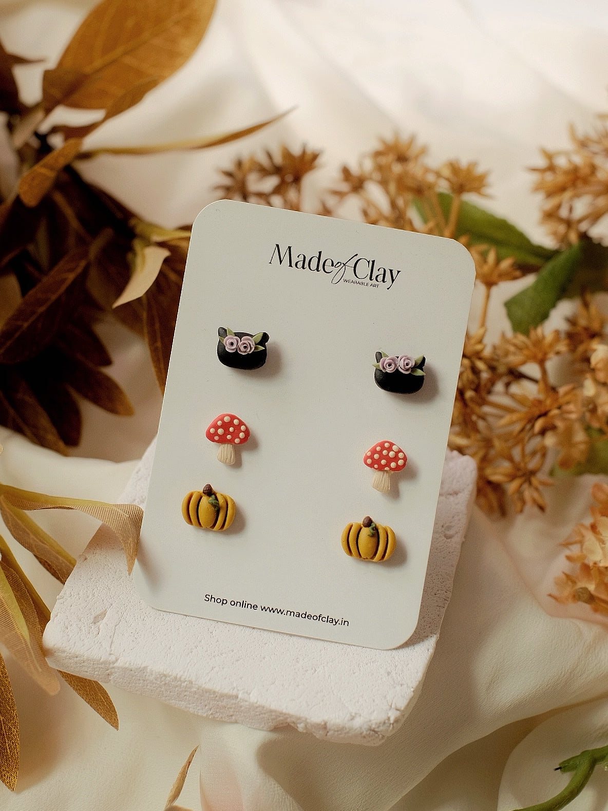 Mystical Meowshroom Mini studs- (Floral Kitten, Mushroom, Pumpkin)