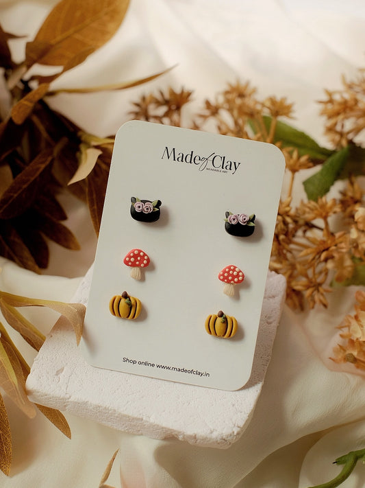Mystical Meowshroom Mini studs- (Floral Kitten, Mushroom, Pumpkin)