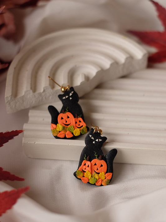 The Jack-o'-Lantern Kitties Earrings