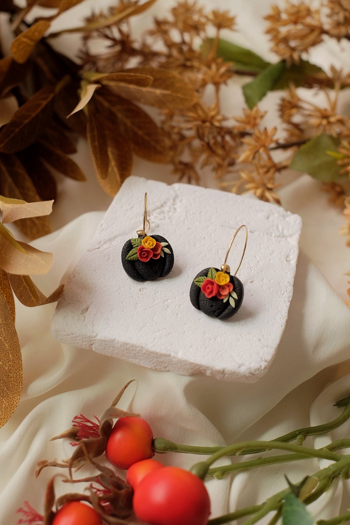 Black Floral Pumpkin Hoops