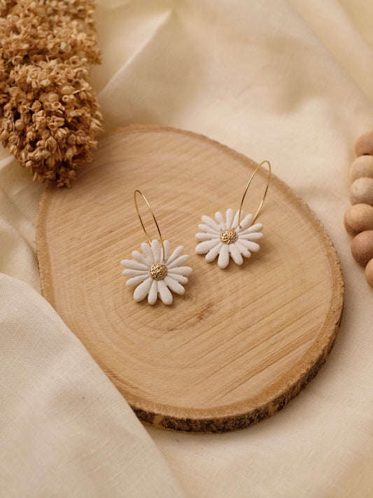 White & Gold Flower Hoops