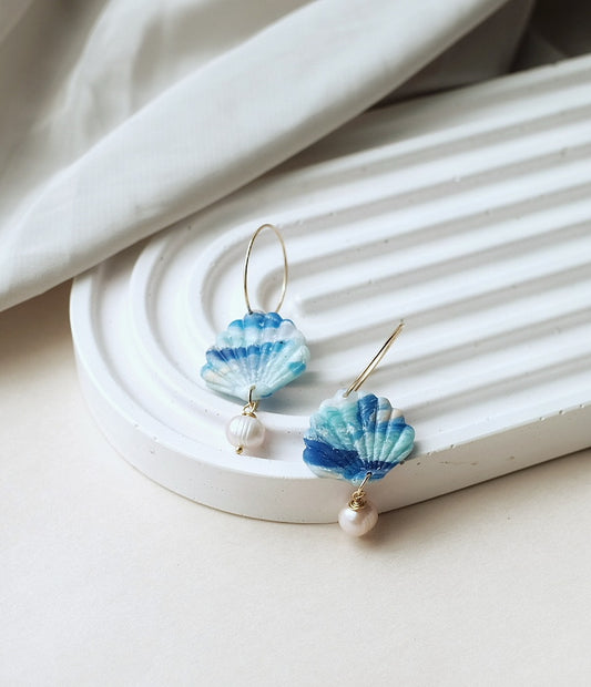 Larimar Seashell Hoops