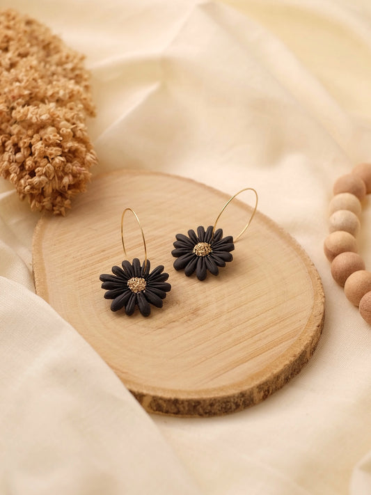 Black & Gold Flower Hoops
