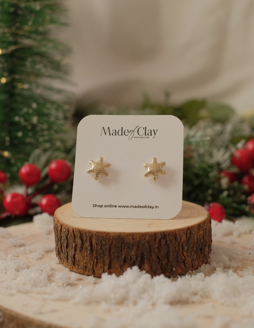 Shimmery Gold Snowflake Studs