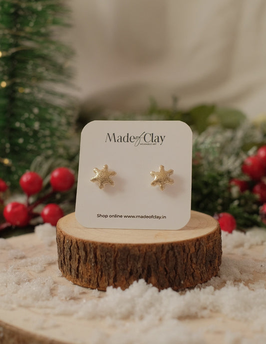 Shimmery Gold Snowflake Studs