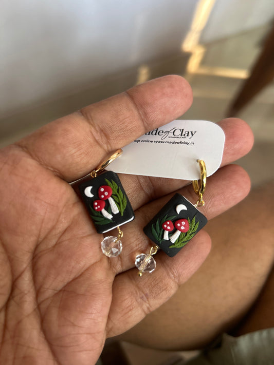 Mushroom book earrings