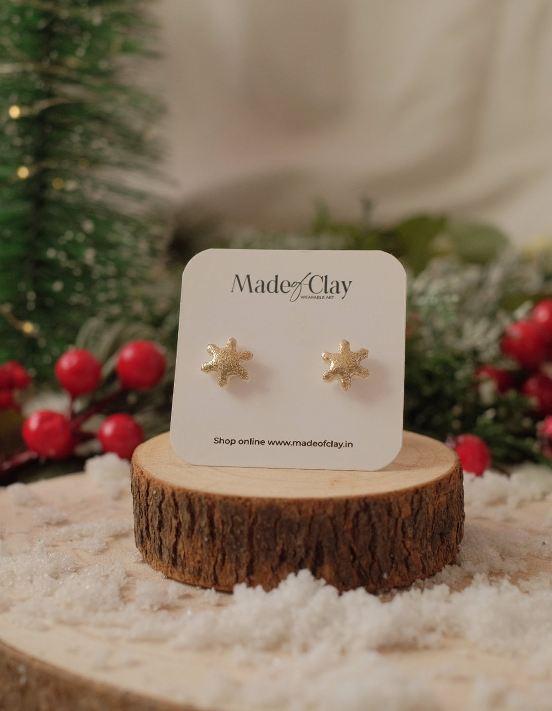 Shimmery Gold Snowflake Studs