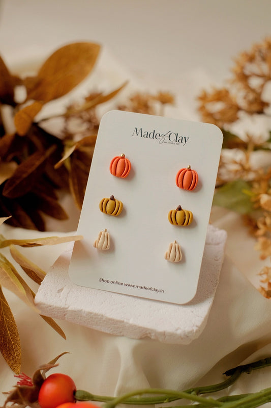 Harvest Hues: Mini Autumn Pumpkin Studs Collection