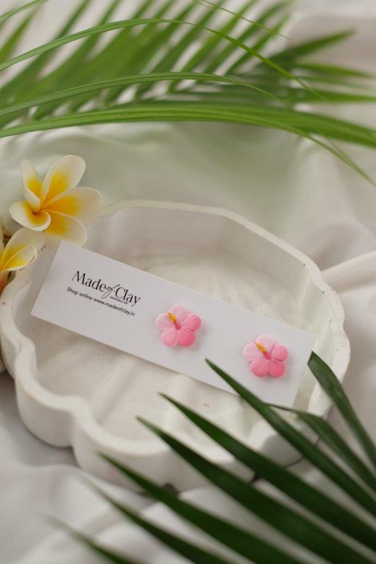 Pink Blush Hibiscus Mini Studs