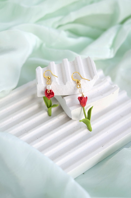 Ruby Red Tulip Earrings
