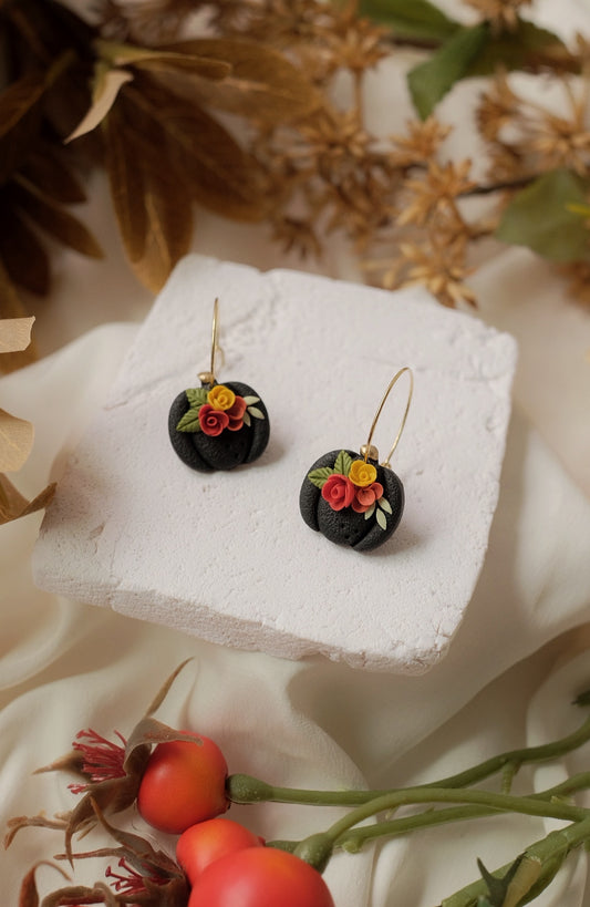 Black Floral Pumpkin Hoops