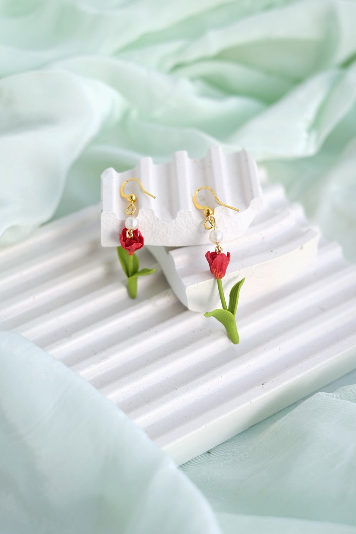 Ruby Red Tulip Earrings
