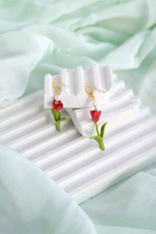 Ruby Red Tulip Earrings