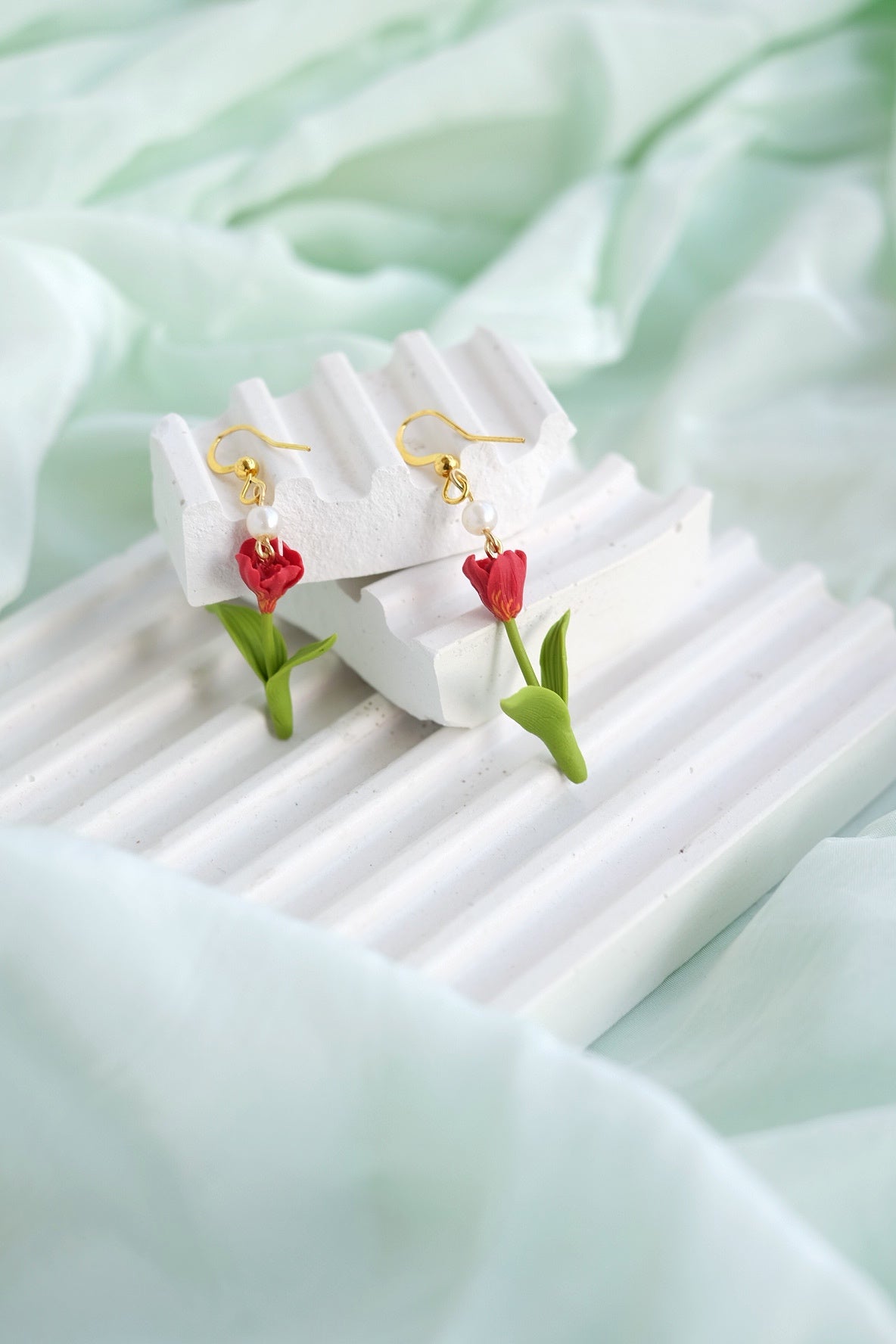 Ruby Red Tulip Earrings
