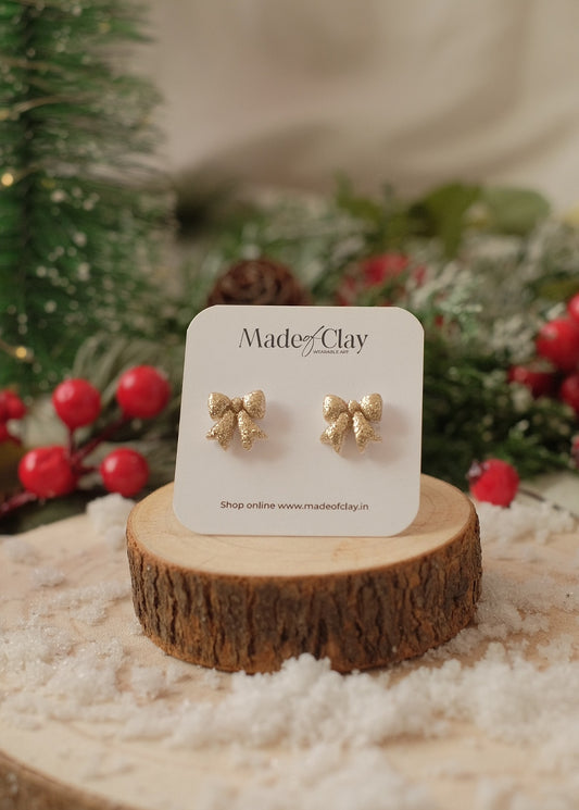 Shimmery Gold Mini Ribbon Studs