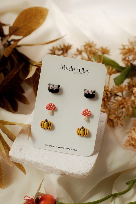 Mystical Meowshroom Mini studs-  (Floral Kitten, Mushroom, Pumpkin)