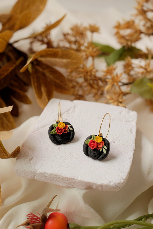 Black Floral Pumpkin Hoops