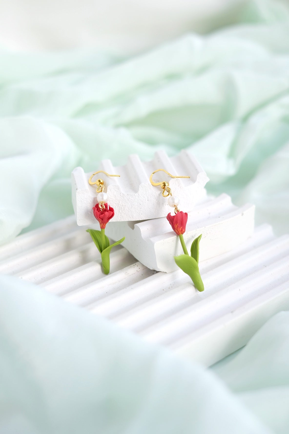Ruby Red Tulip Earrings