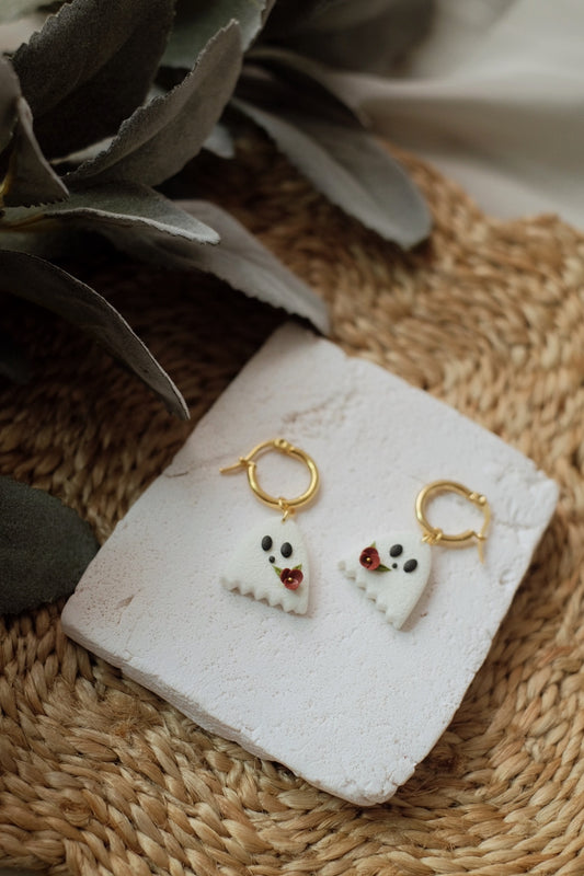 Adorable Floral Ghost Hoops
