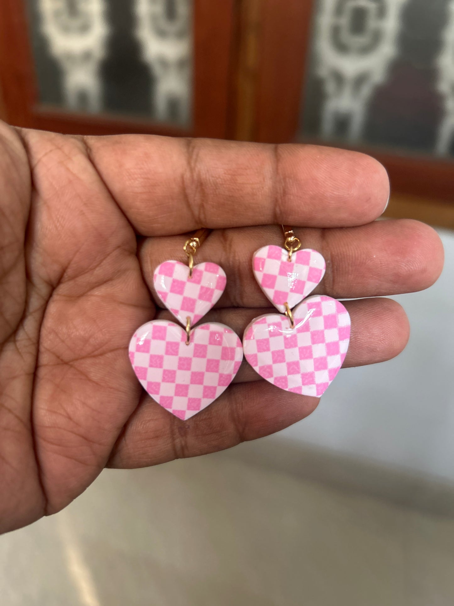 Pink check heart drops