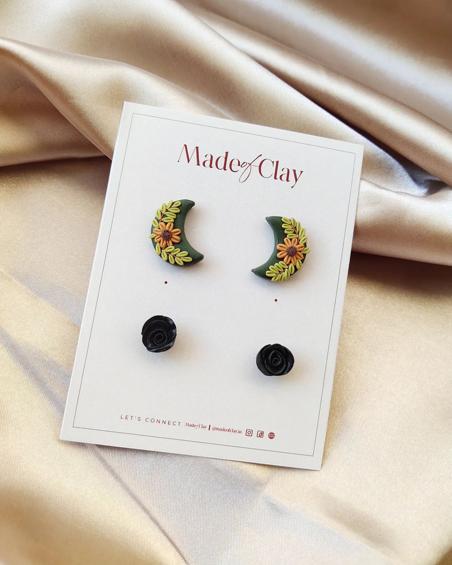 Floral Halfmoon & Black rose Studs