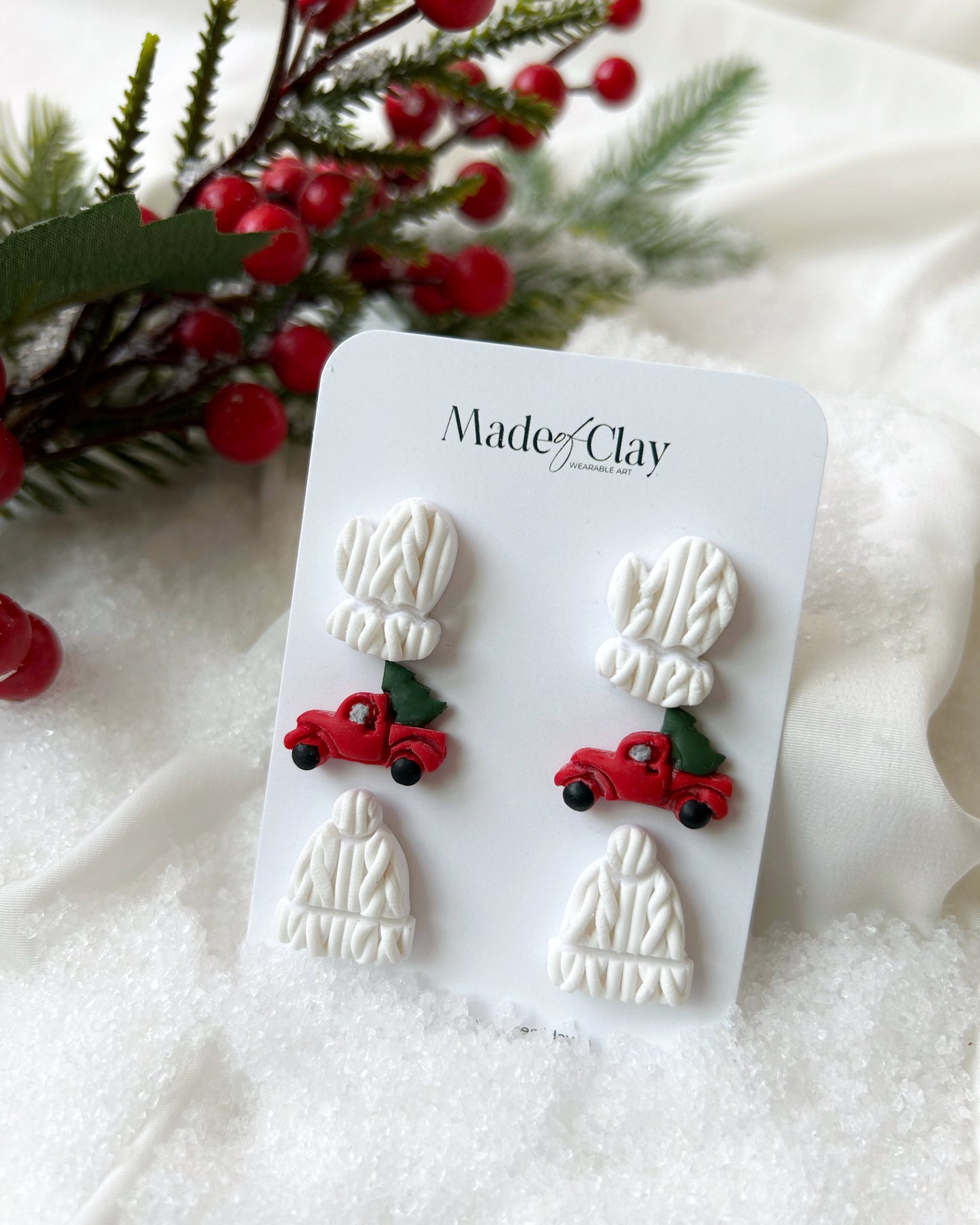 Christmas Studs - Gloves, Red Truck and Beanie Cap