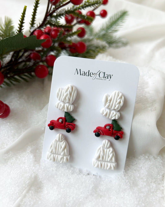 Christmas Studs - Gloves, Red Truck and Beanie Cap