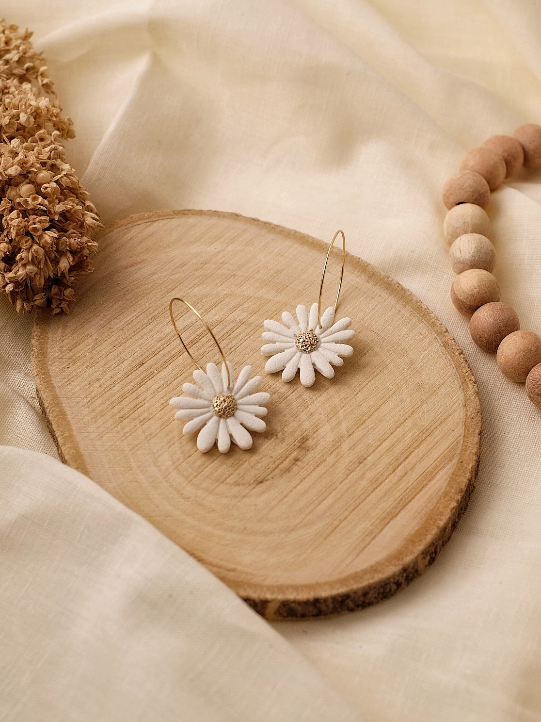 White & Gold Flower Hoops