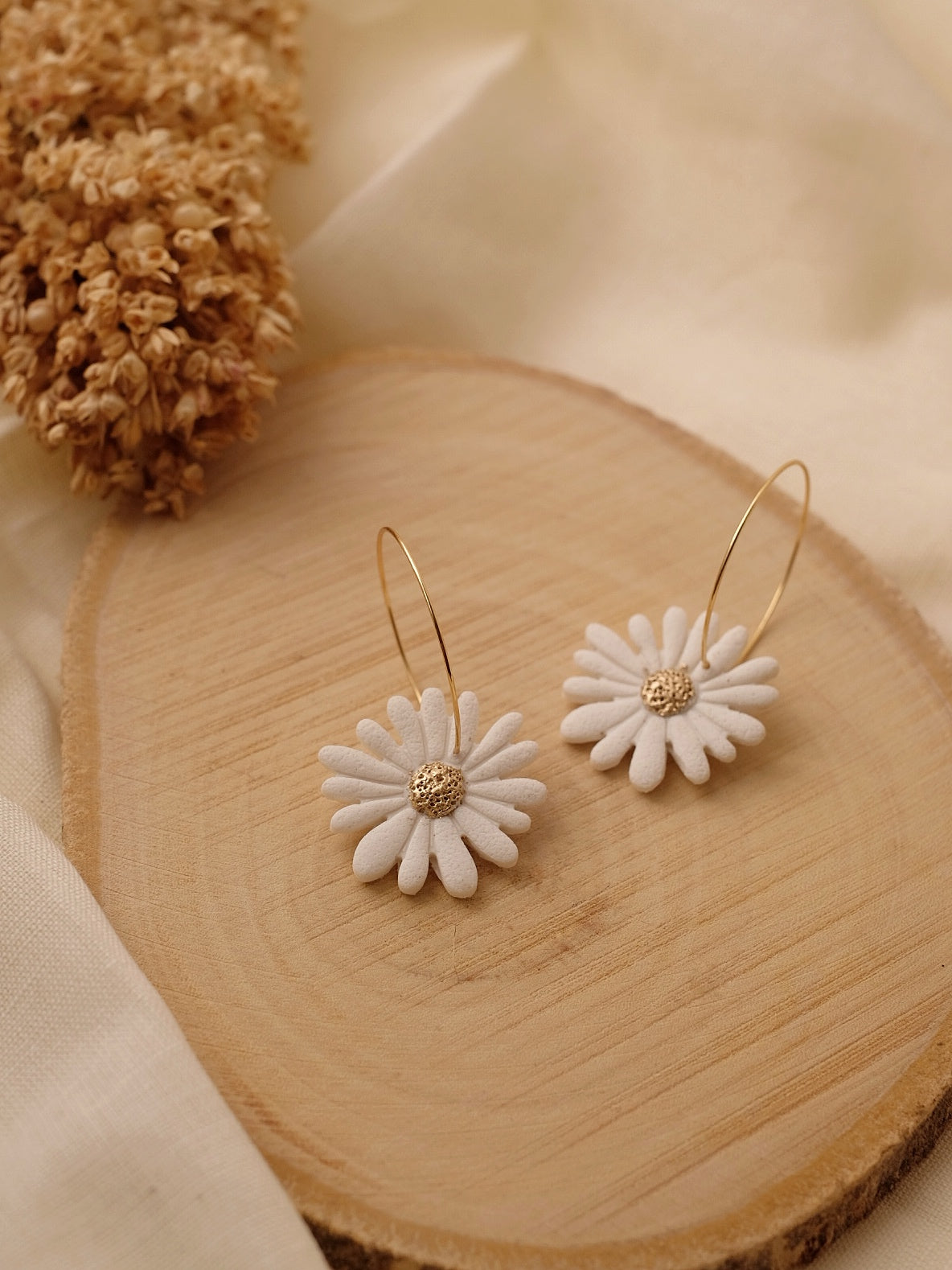 White & Gold Flower Hoops