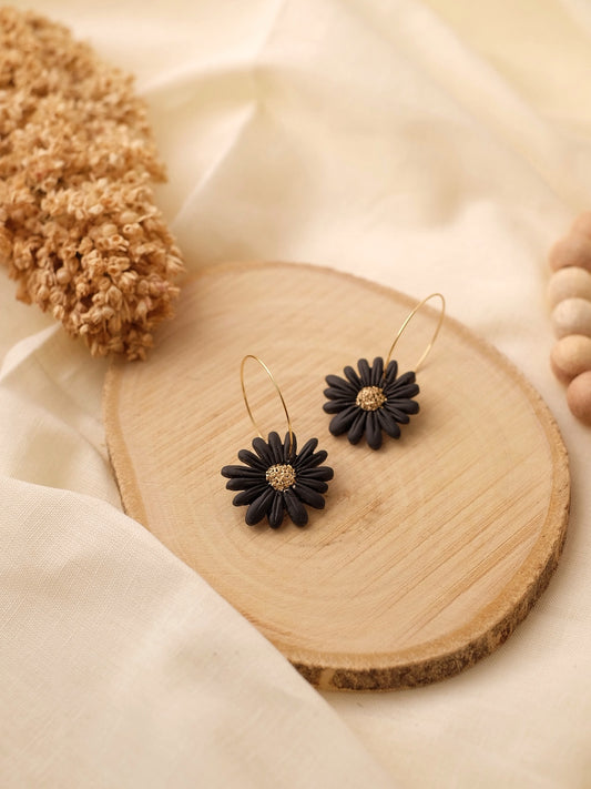 Black & Gold Flower Hoops