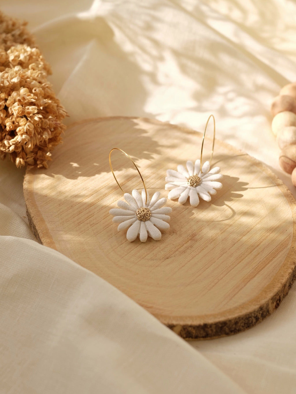 White & Gold Flower Hoops