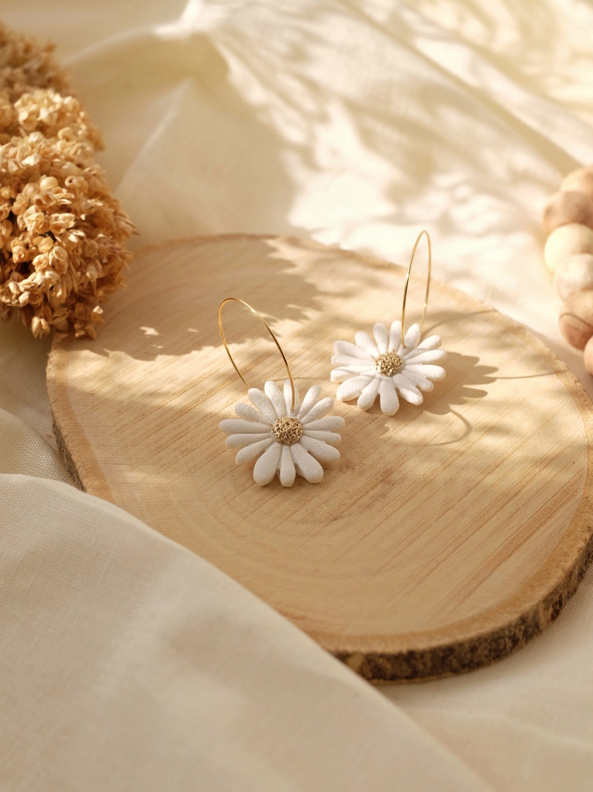 White & Gold Flower Hoops