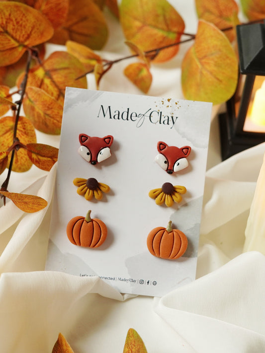 Fall Studs (Fox, Half Sunflower, Pumpkin)