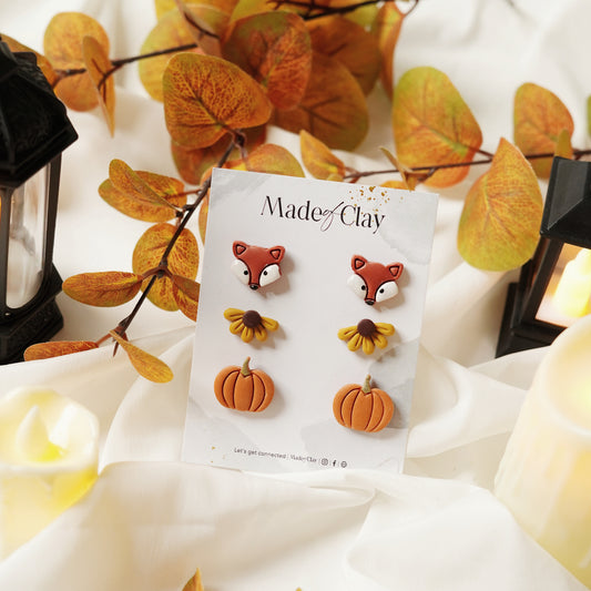 Fall Studs (Fox, Half Sunflower, Pumpkin)